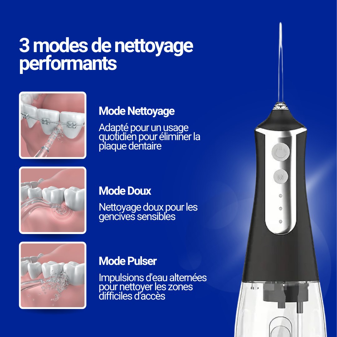 AquaFlossy Pro - Irrigateur Dentaire Haute Pression Pour Des Dents Éclatantes